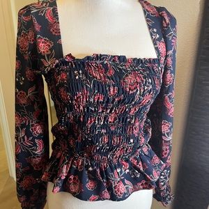 Sugarlips long sleeve navy floral top - XS
